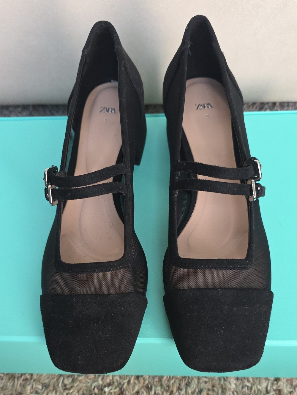 Zara Black Mary Jane Block Heel Pumps with Double-Strap